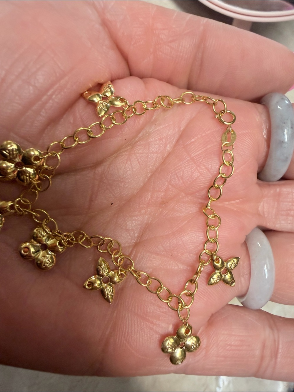 750/18K Gold Floral Charm Bracelet  7 Motifs  - Women Jewelry